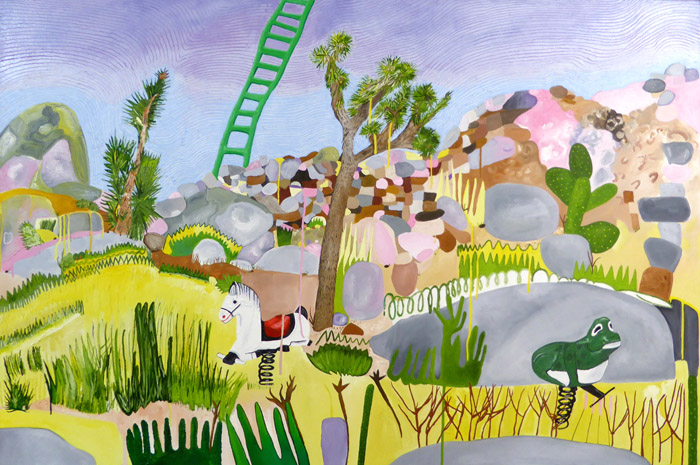 Los Angeles mixed media artiist, Carol Es: Oil on Canvas, Abstract desert landscape of Joshua Tree: Ladder to Dad